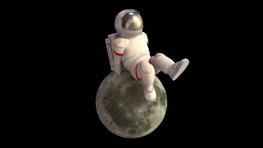 可爱的宇航员坐在月球上动画