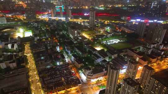 城市市区夜晚夜景车流航拍延时素材