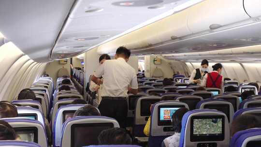 飞行中的飞机舱内视频素材模板下载