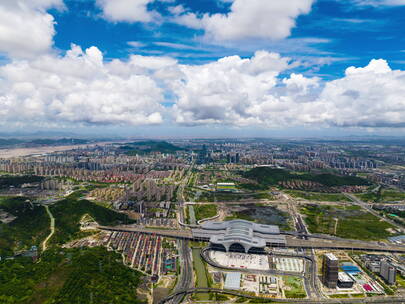 航拍台州椒江500米高空城市延时空镜