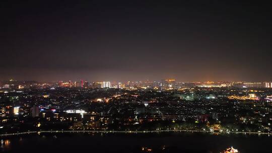 城市夜景航拍夜晚小区建筑泉州丰泽西湖夜景