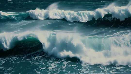 航拍巨大海浪拍打水岸