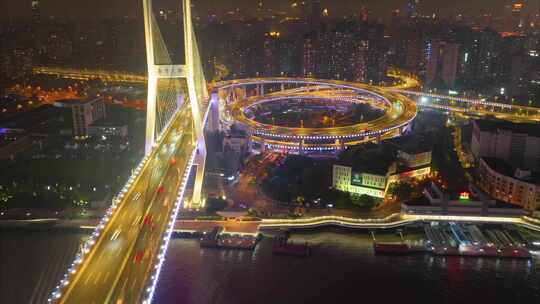 上海市城市地标车流交通运输夜晚夜景航拍延