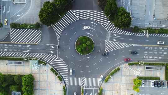 航拍城市交通路口斑马线道路车流街景