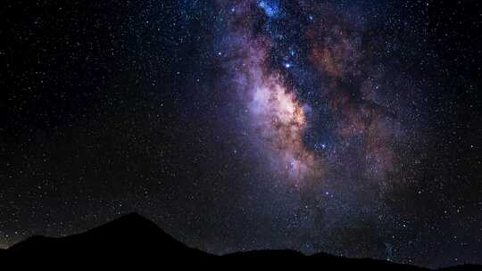 夜空下的星空银河与山峦景象