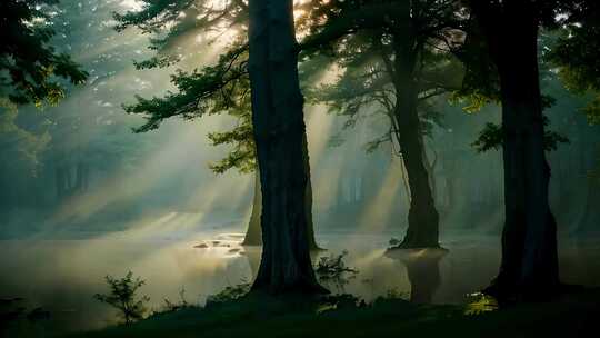 清晨云雾阳光森林风景