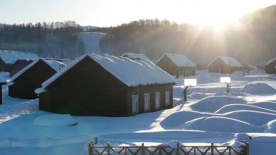 新疆禾木村雪景视频素材模板下载