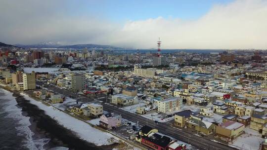 日本北海道函馆城市海岸线风光航拍