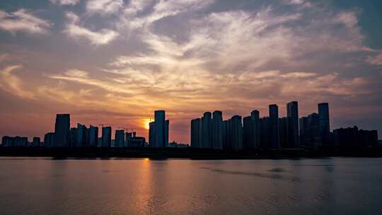 长沙_湘江边建筑群_城市夜景航拍008视频素材模板下载