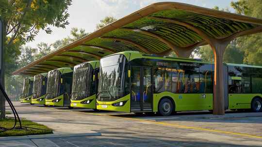 时尚公交现代公交 公交车型停靠站景公交外