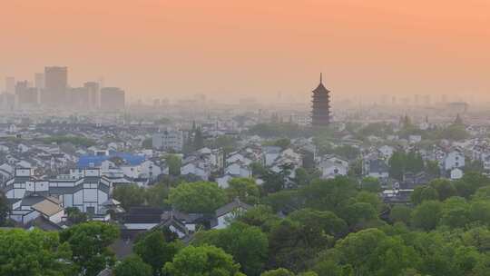 苏州城市与北寺塔全景