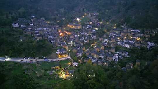 安徽黄山歙县皖南阳产土楼世界遗产夜景航拍