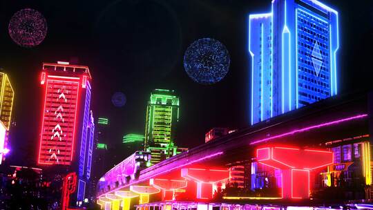 赛博朋克重庆城市夜景轻轨行驶视频AE模板