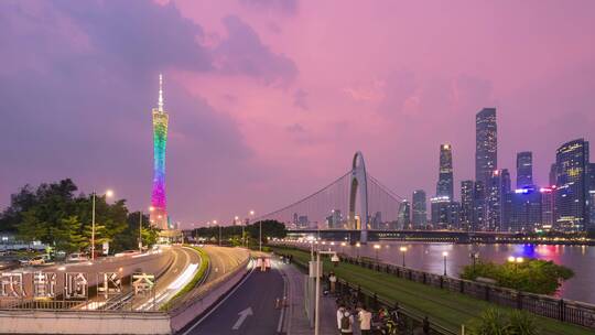 广州塔与珠江新城CBD天际线延时夜景