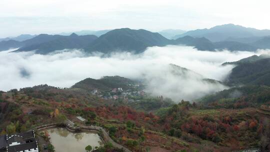 浙江东阳天山村云海云雾风光 航拍