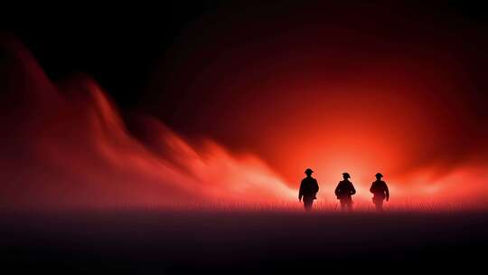 暮色下士兵剪影坚守阵地