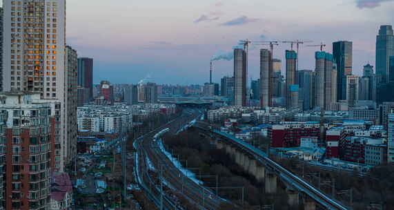 沈阳城市以及高铁交通航拍