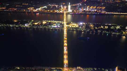 湖南长沙橘子洲大桥夜景交通航拍