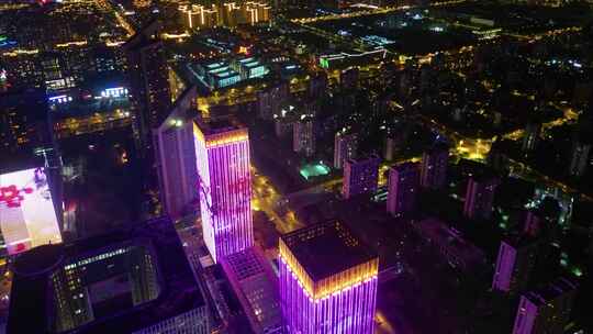 南京市鼓楼区车流夜景航拍延时