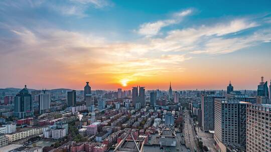 济南市中区经四路高视角夕阳延时8K