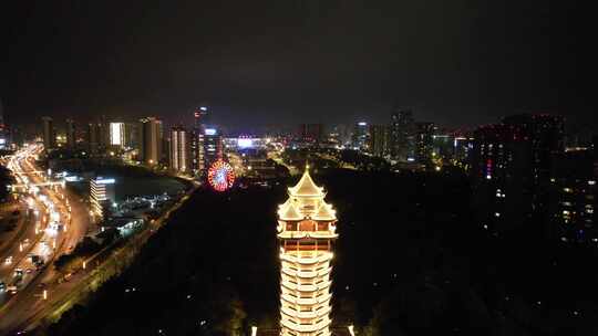 成都塔子山公园九天楼夜景灯光航拍