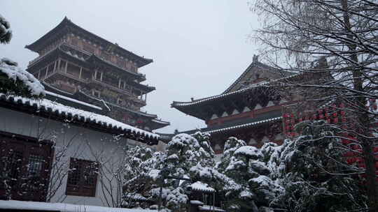 杭州径山寺雪后中式古建筑景观