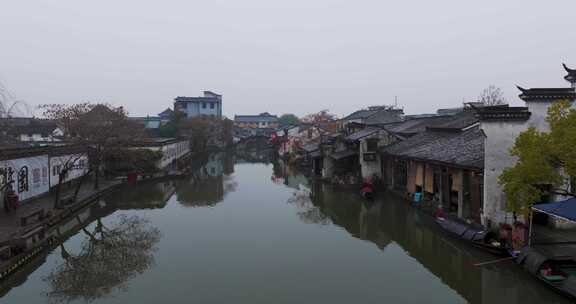 浙江绍兴安昌古镇冬季雪景航拍