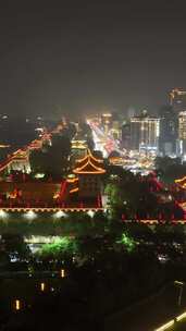 陕西西安城墙夜景西安永宁门夜景竖版航拍