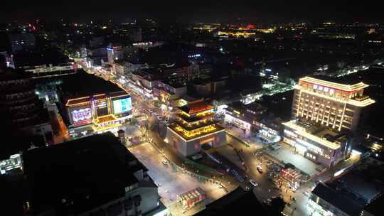 河南开封鼓楼夜景灯光航拍 