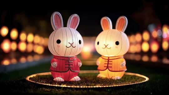 中秋佳节兔子花灯点亮美好夜晚