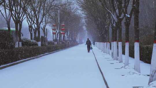 城市街道人文下雪雪景