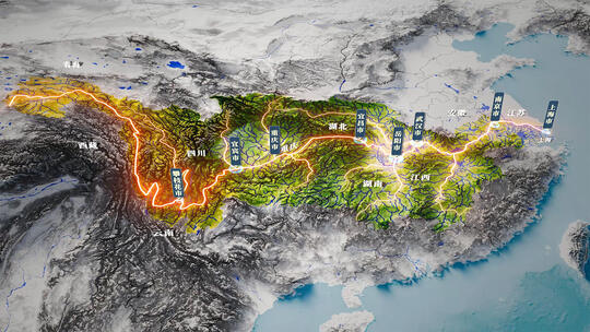 4K长江水系流域动画视频高清在线视频素材下载