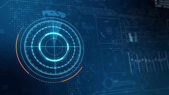 蓝色声纳雷达屏幕用未来的平视显示器搜索物