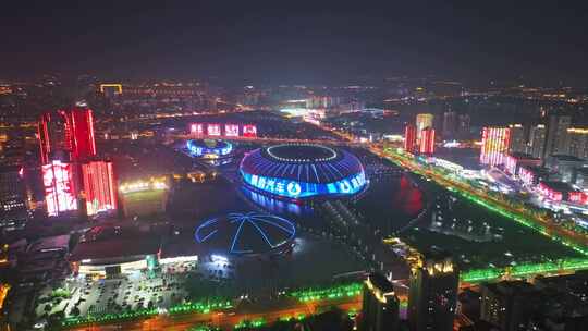 航拍天津城市夜景灯光秀