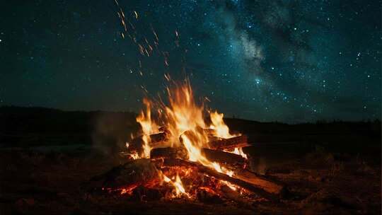 跨年星空篝火晚会温暖治愈氛围画面