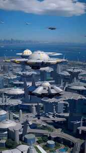 竖屏科幻未来城市UFO飞行器