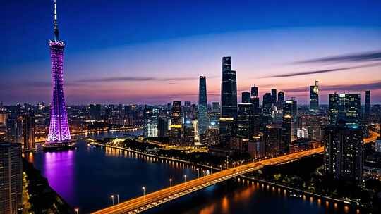 广州塔珠江新城夜景俯瞰