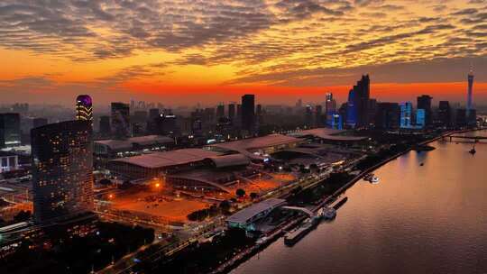 广交会展馆 琶洲会展晚霞航拍
