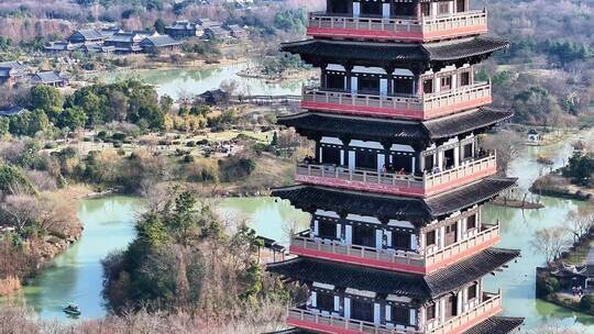 航拍瘦西湖风景区大明寺观音山园林寺庙