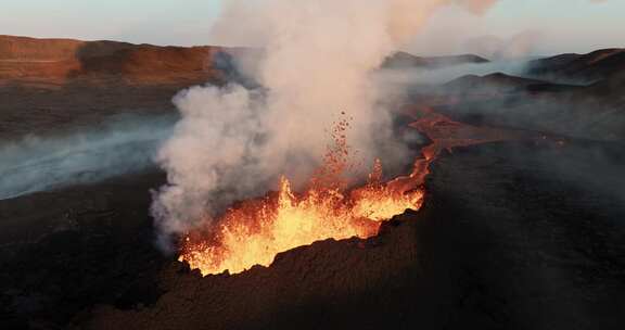 火山，喷发，熔岩，烟雾