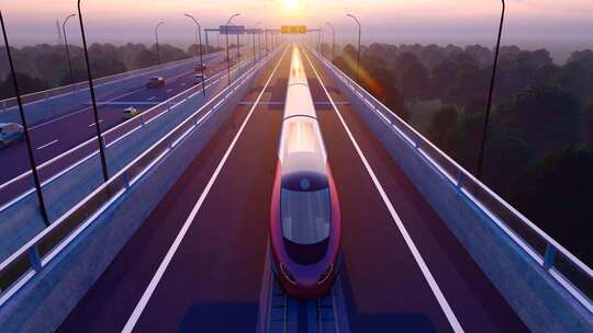 高铁列车在铁路轨道上快速行驶