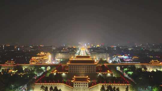 陕西西安永宁门夜景西安城墙夜景航拍