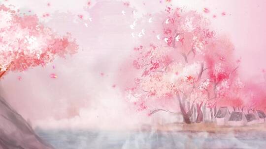 中国风粉色桃花林风景视频背景