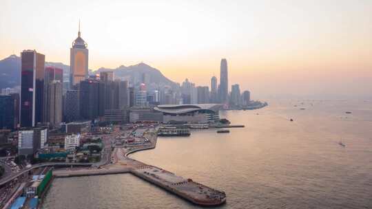 香港，城市日落海平面