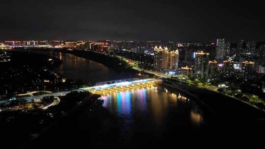 泉州晋江笋江大桥航拍夜景城市桥梁建筑风光