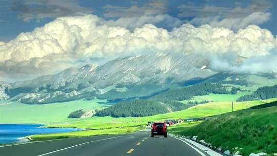 雪山公路风景 行车风景 车窗 马路