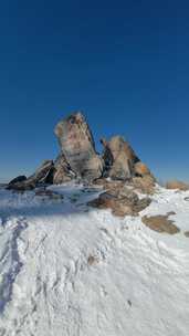 威海文登昆嵛山泰礡顶海拔山顶刻石雪景