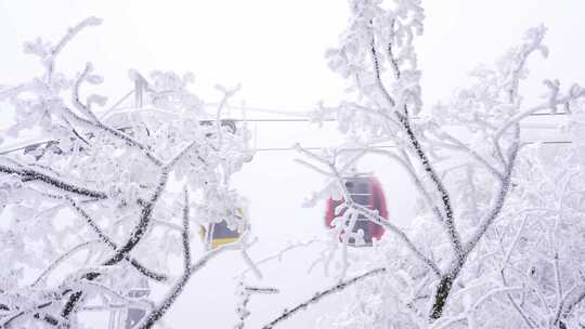 河南老君山雪后旅游索道缆车旅行