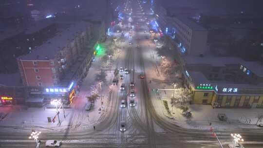 航拍城市雪夜灯光夜景