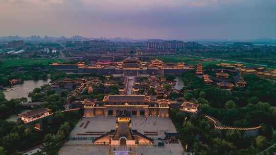 湖北襄阳中国唐朝夜景航拍延时